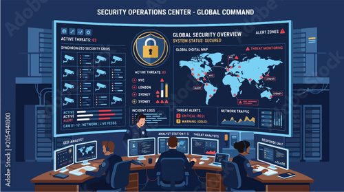 Security Operations Center Vector Illustration