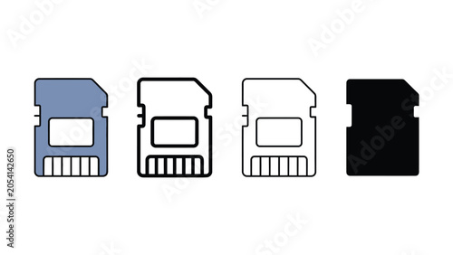 Four different colored SD card icons in a row on white background