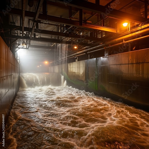 Industrial Water Flowing Through a Tunnel.