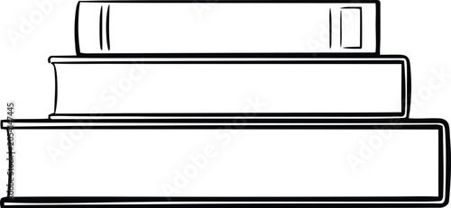 Three blank hardcover books stacked on white background clean outline drawing for education and literature concepts