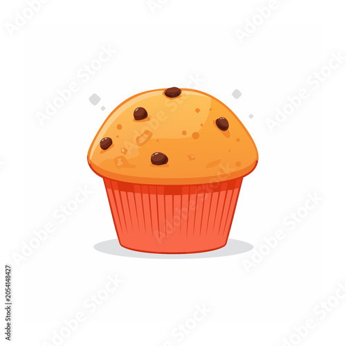 Cartoon chocolate chip muffin in orange wrapper