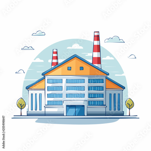 Illustration of a Factory Building with Smokestacks