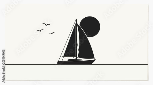Foto black silhouette vector, isolated, white background, summer, Sailboat, minimalis