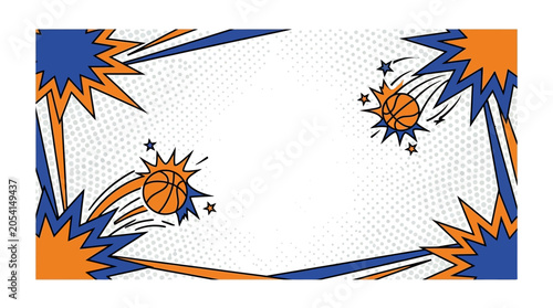 Vibrant comic-style basketball graphic design element.