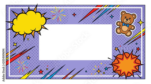Colorful comic book style photo frame.