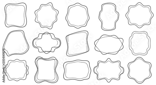 Set of Simple Wavy Outline Labels and Frames Collection on an Isolated White Background
