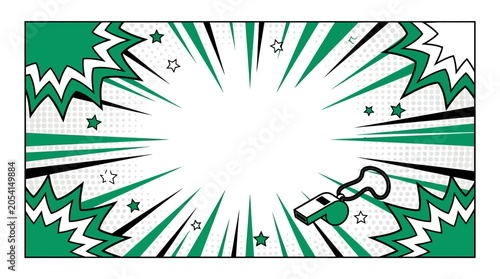Green and white comic book style illustration.