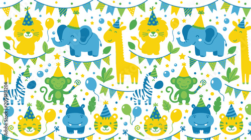 Photography Cute Jungle Animals Seamless Party Pattern Illustration for Kids Birthday Celebr