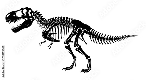 Art Deco T Rex Skeleton Silhouette Clipart Black and White Dinosaur Bone Illustration