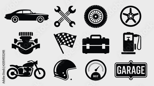 Obraz na płótnie Detailed icon set displaying various automobile industry elements and maintenance tools