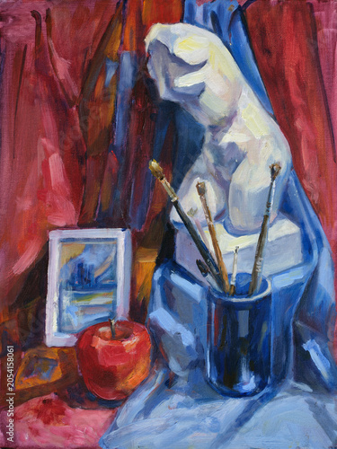 Studio still life with the Venus torso. Oil painting on canvas.