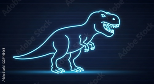 Neon Outline T Rex Clipart with Electric Blue Glow Futuristic Dinosaur Illustration