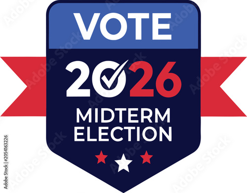 Bild auf Leinwand Vote 2026 Midterm Election with Red Ribbon and Stars.