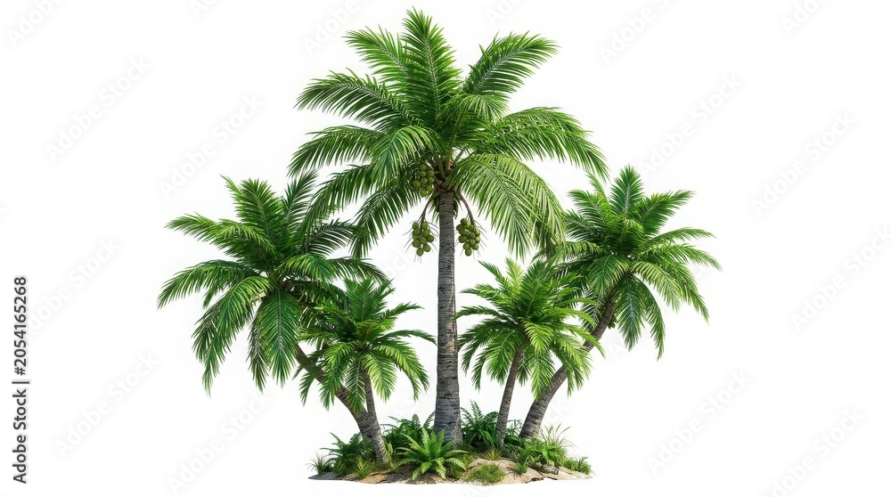 Fototapeta premium Group of tall green palm trees standing outdoors in natural light
