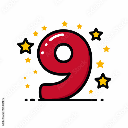 Red Number 9 with Yellow Stars