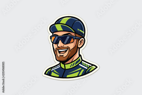 Cartoon cyclist avatar with sunglasses and helmet illustration character