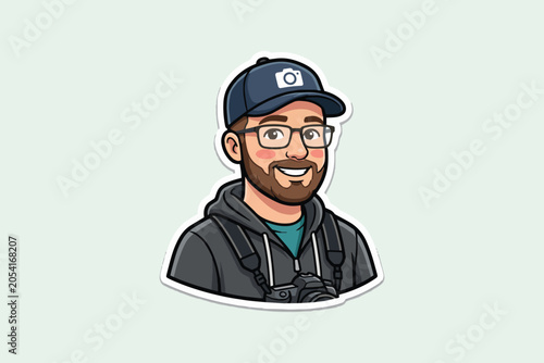 Illustrative avatar of a photographer with camera gear, photographer