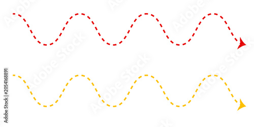 Schilderij op canvas Two parallel horizontal zigzag lines in red and yellow colors on a plain white b