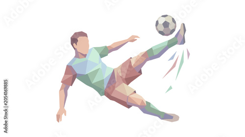 Fotografi Man Kicking Soccer Ball with Leg.