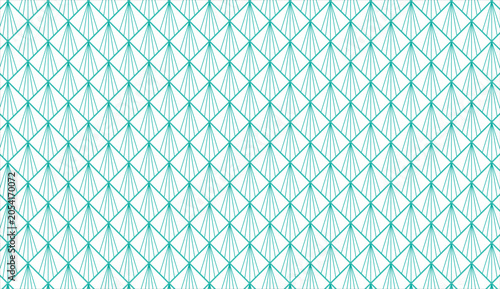 Abstract Teal Linear Rays in Square Grid Seamless Pattern on White Background