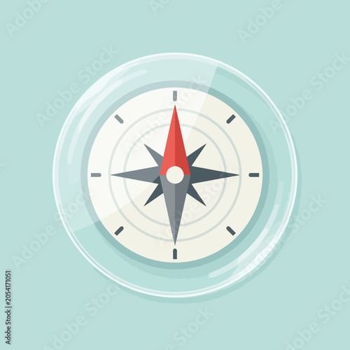 Bilde på lerret A flat vector illustration of a classic navigational magnetic compass