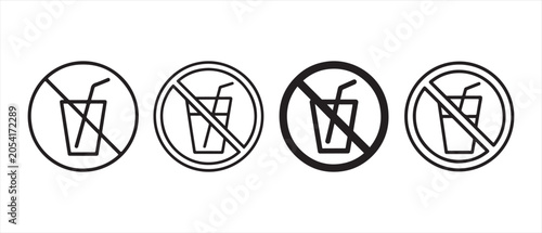 Quadro su tela No drinking or no straw allowed sign icons set with circular forbidden symbols