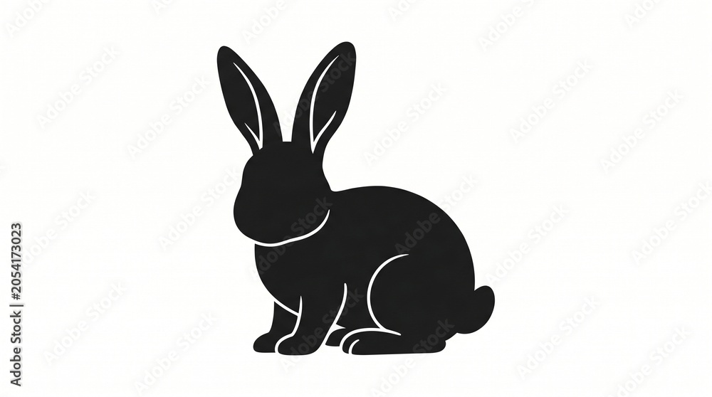 Fototapeta premium Minimalist black silhouette of a cute rabbit isolated on a white background.