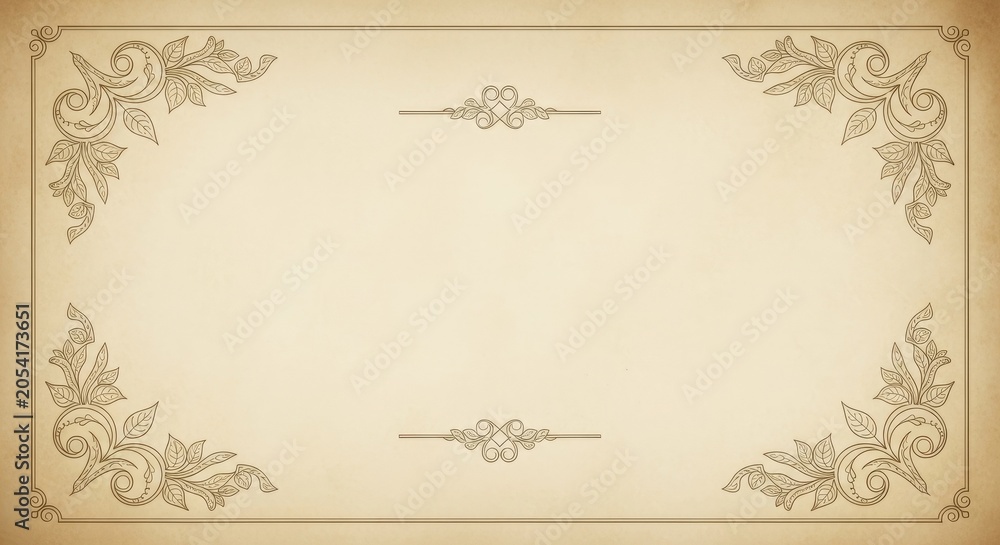 Fototapeta premium Simple vintage horizontal background with elegant floral corner accents.