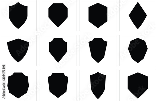 Konstfotografi Black pentagon shapes arranged in a 3x4 grid pattern geometric shape abstract mi