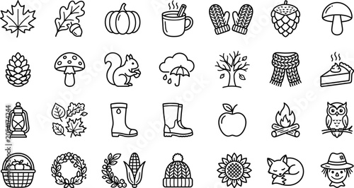 Autumn Fall Season Icon Set: Thanksgiving, Harvest & Cozy Lifestyle