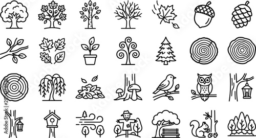 Autumn Line Art Icon Set, Fall Harvest and Thanksgiving Vector Elements