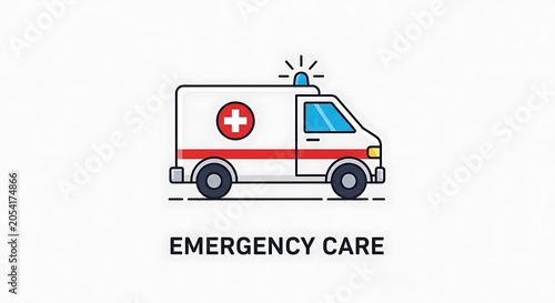 Emergency care icon featuring ambulance vehicle graphic for medical transportation and services.