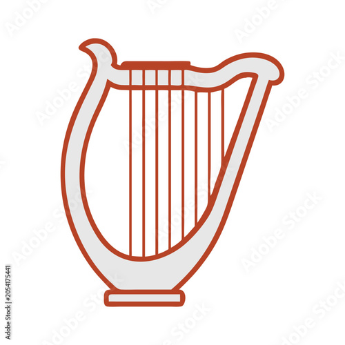 Classical lyre harp vector icon, ancient greek musical instrument illustration, brown stringed harp symbol for music logo
