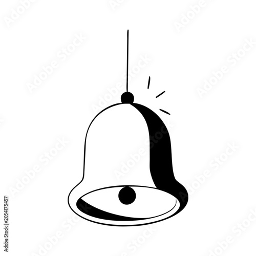 Minimalist bell icon vector, black and white ringing notification symbol, simple alert bell graphic for mobile apps