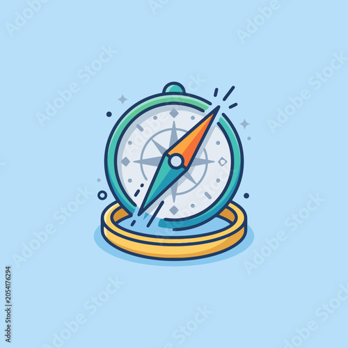 Bilde på lerret A colorful flat vector illustration of a navigational compass tool
