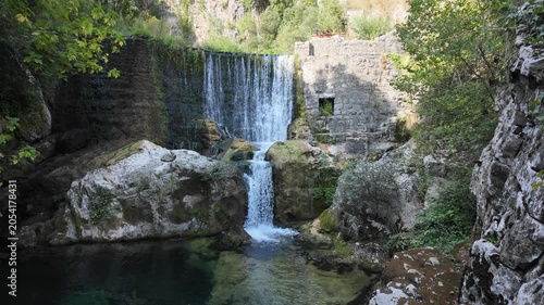 Waterfall on the Auso river, Cilento, Campania, Italy.