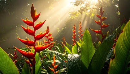 Vibrant tropical flowers in sunlight.