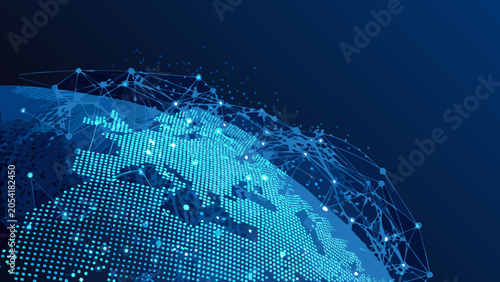 Tableau sur toile Dotted globe with network connections vector illustration in blue tones