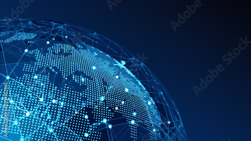 Dotted globe with network connections blue vector illustration