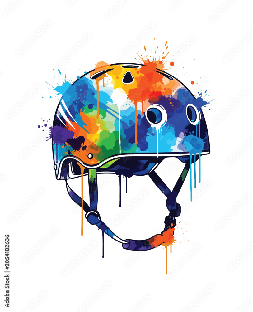 Naklejka premium Colorful watercolor splatter helmet for extreme sports and safety