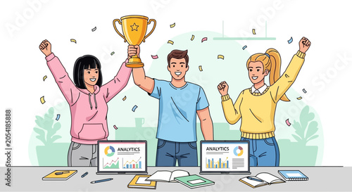 Celebrating Success with Analytics and Teamwork Trophy