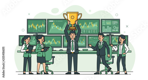 Celebrating Success in Financial Trading Office Environment