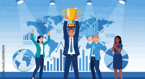 Celebrating Success with Global Business Team Achievement