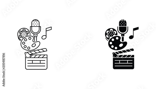 Φωτογραφία Film reel with microphone and music notes icon