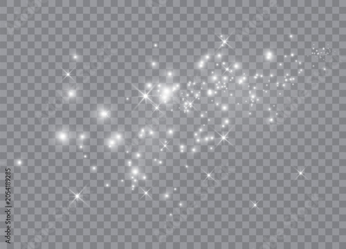 Whites sparkles and glitter light effects with stars, vector illustration