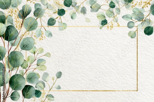 Watercolor eucalyptus frame with tropical leaves for wedding invitations