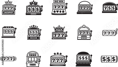 Foto Casino slot machine icon set with jackpot, poker, lucky 777 and gaming symbols in vector style