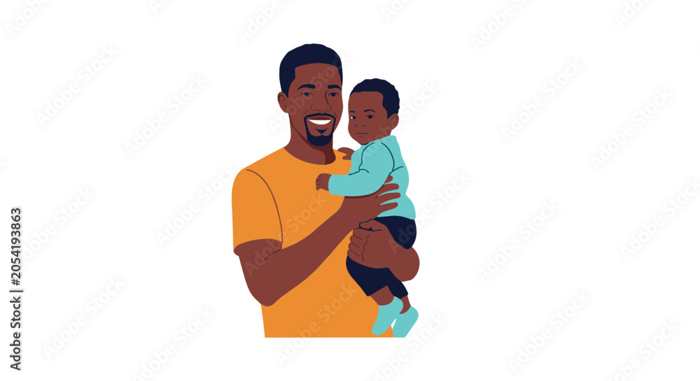 Fototapeta premium Happy Black Father Holding His Baby Son Smiling Together Isolated on White Background