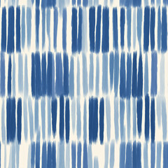 Seamless blue watercolor stripe pattern with vertical brush marks and tie dye texture on white background