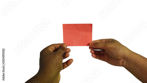 Fotografie Person holding up a small red square card